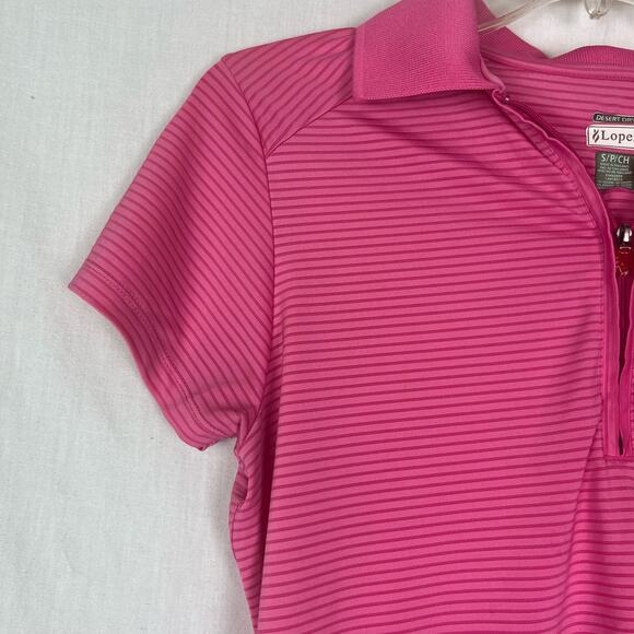 Lopez Desert Dry Pink Quarter Zip Striped Light Weight Collared Womens Golf Polo - Picture 4 of 5
